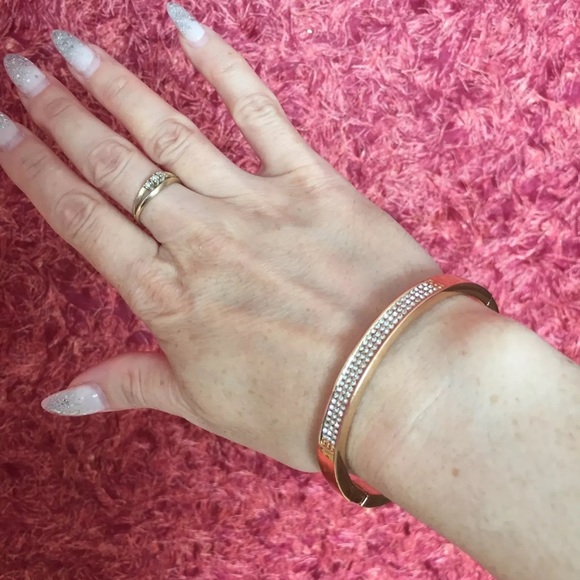 14K Gold Plated Crystal Pave’ Bangle Bracelet - Picture 3 of 4